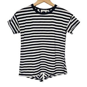 Rag & Bone Striped Stretch Split-Back Crewneck Tee-Shirt Top White Navy Size XXS